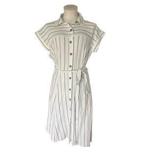 Calvin Klein Women's White Striped Button Up collared Midi Dress -4